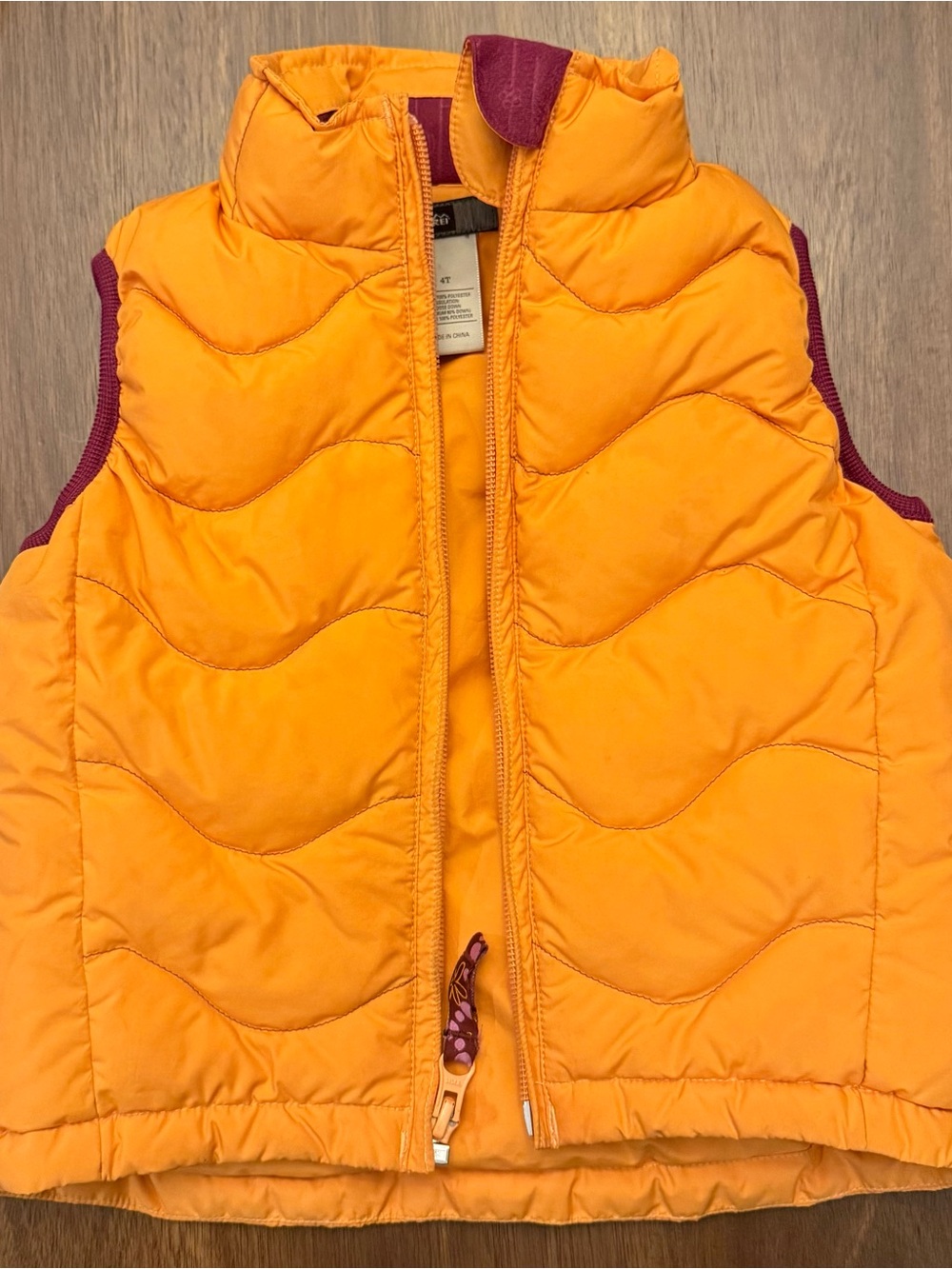 REI Kids Orange Quilted Puffer Vest with Magenta Trim